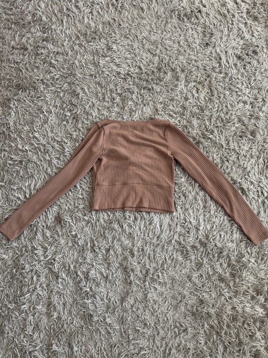 Abercrombie & Fitch Brown Ribbed Knot Front Long Sleeve Top - Picture 7 of 7